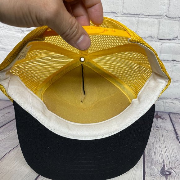 Vintage Trucker Hat Mesh Cap Snapback Black Yellow G&M Excavating Patch Logo 80s - Picture 7 of 8